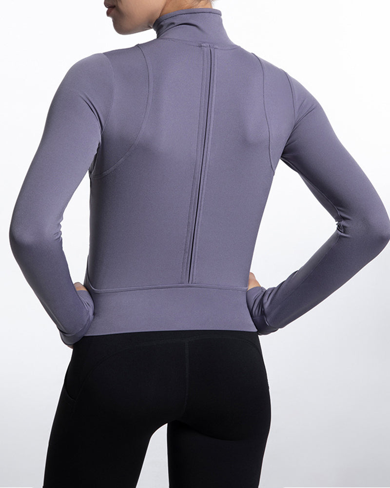 Women Long Sleeve Solid Color Turktneck Jacket Coat Black Beige Purple Orange S-L