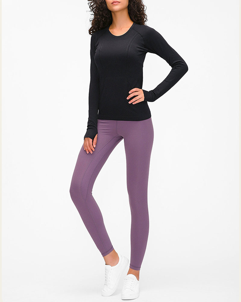 Autumn Crew Neck Long Sleeve Sports Yoga Women T-shirt 4-10