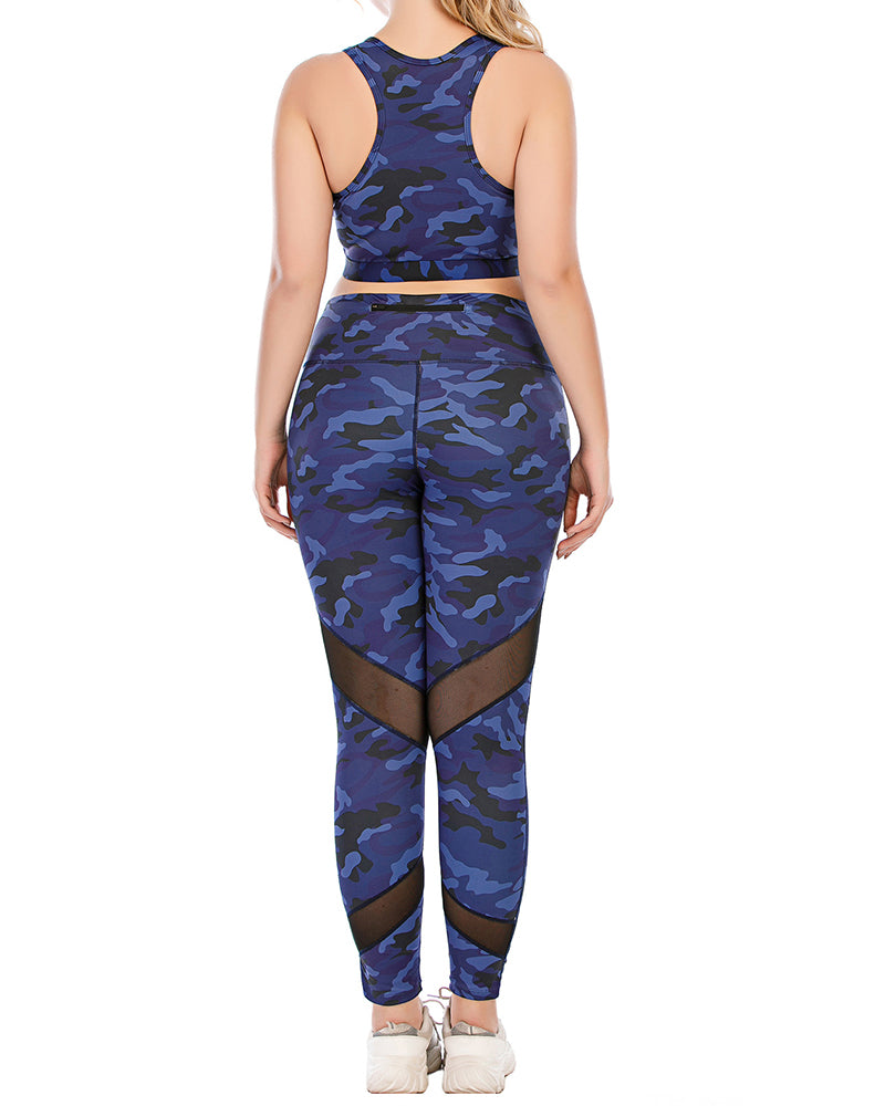 Fashion Camo Slim Plus Size Yoga Bra Pants Coat L-3XL