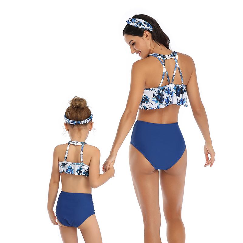 Beauty Floral Ruffle Strap Mom&Child Swimsuit S-XL OM20676