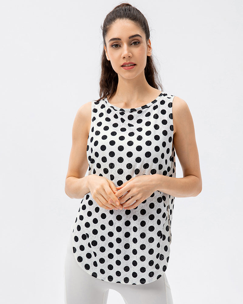 Fashion Sleeveless Dot Quickly Dry Slit Hem Women Yoga Tops Sports Vest S-XL