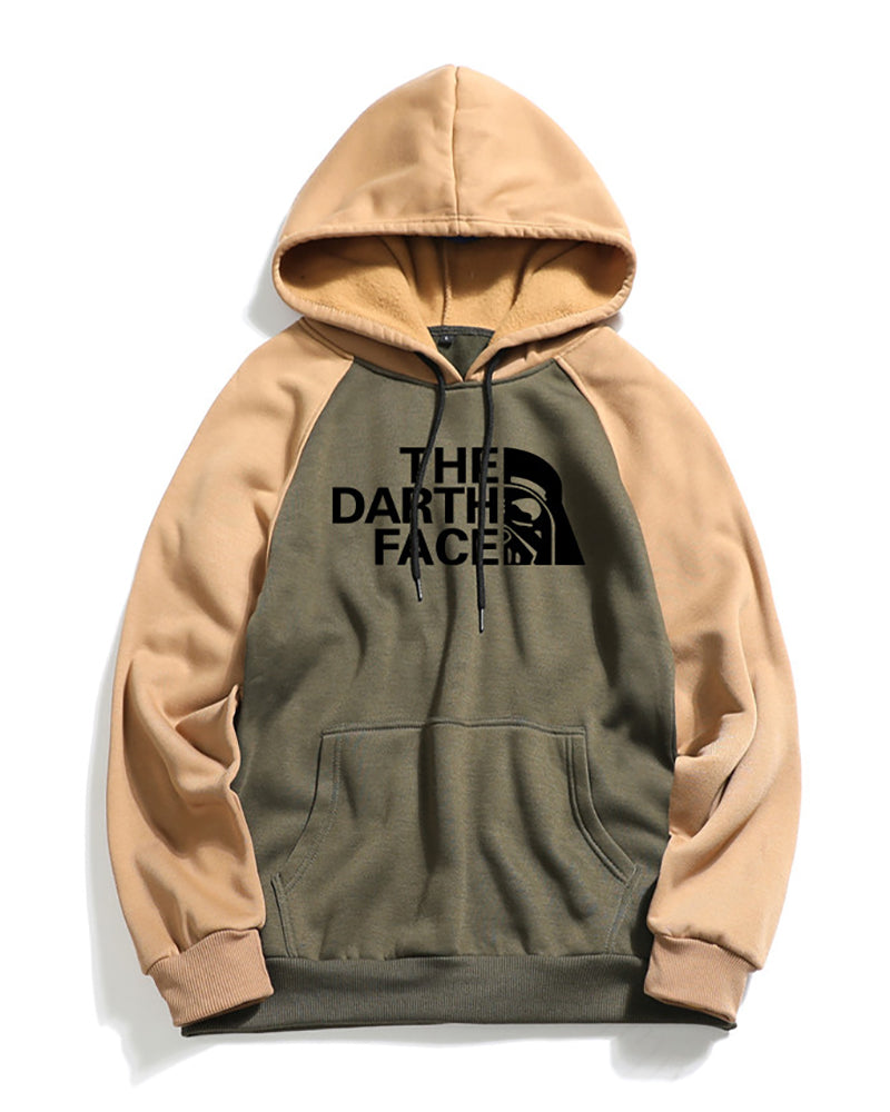 Men Letter Printing Hooded Long Sleeve Colorblock Tops Khaki Yellow Red Black S-3XL
