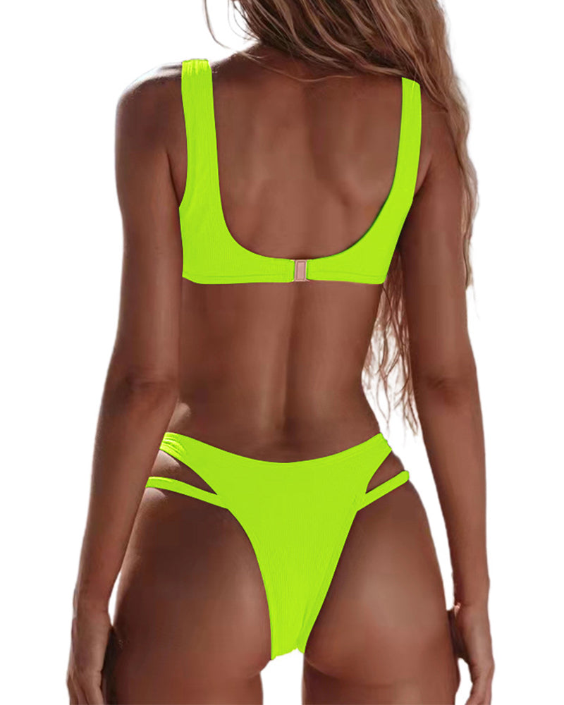 Multi-color Optional High Waisted Solid Color 2022 Hollow Out Sexy Women Bikini Two-piece Swimsuit S-XL