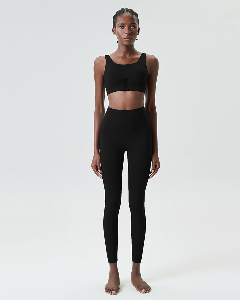 U-Back Zipper Front High Elastic Running High Waist Pants Yoga Two-piece Set S-XL