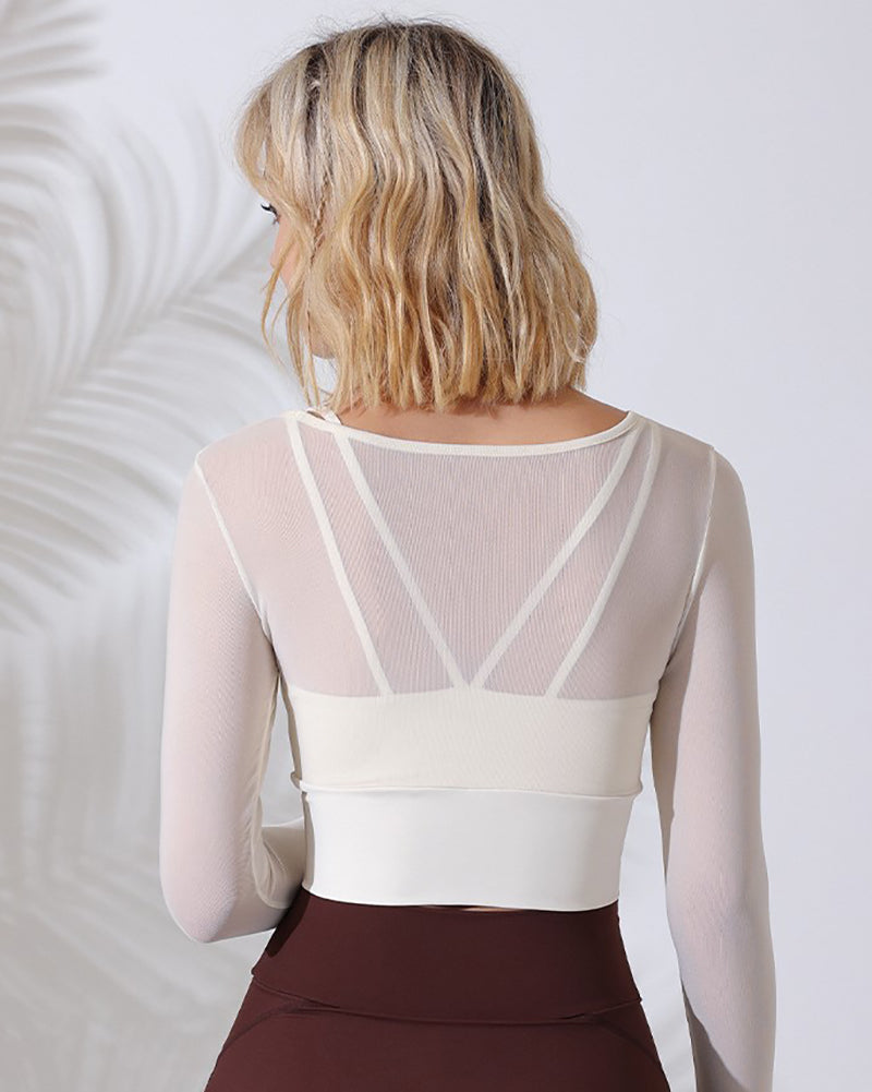 Autumn Winter Mesh Long Sleeve Fake Two Piece Slim Top S-L