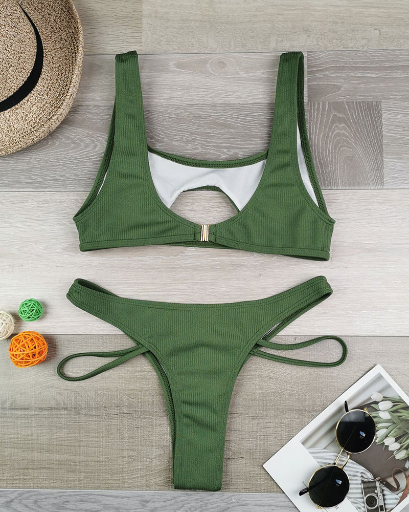 Multi-color Optional High Waisted Solid Color 2022 Hollow Out Sexy Women Bikini Two-piece Swimsuit S-XL