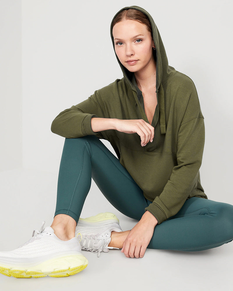 Hoodies Deep V Neck Pocket Loose Casual Yoga Cover Pullover Long Sleeve Top S-XL
