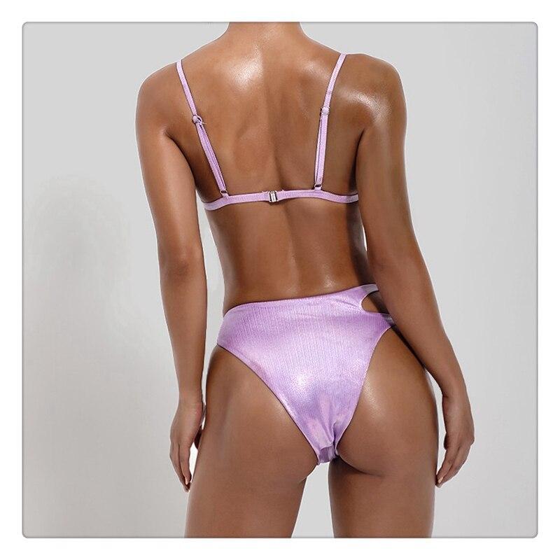 Shiny Bikini Bandage Swimsuit 2 Piece Set Women Glitter Bathing Suit Cut Out Swimwear Brazilian Biquini Sexy Bikini 2021dropship OM22321