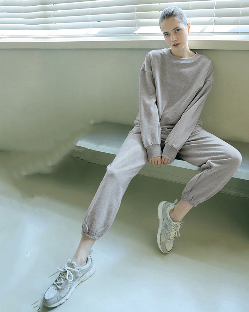 Autumn Winter Fashion Casual Sporty Sweatshirt Pants Sets White Gray S-L