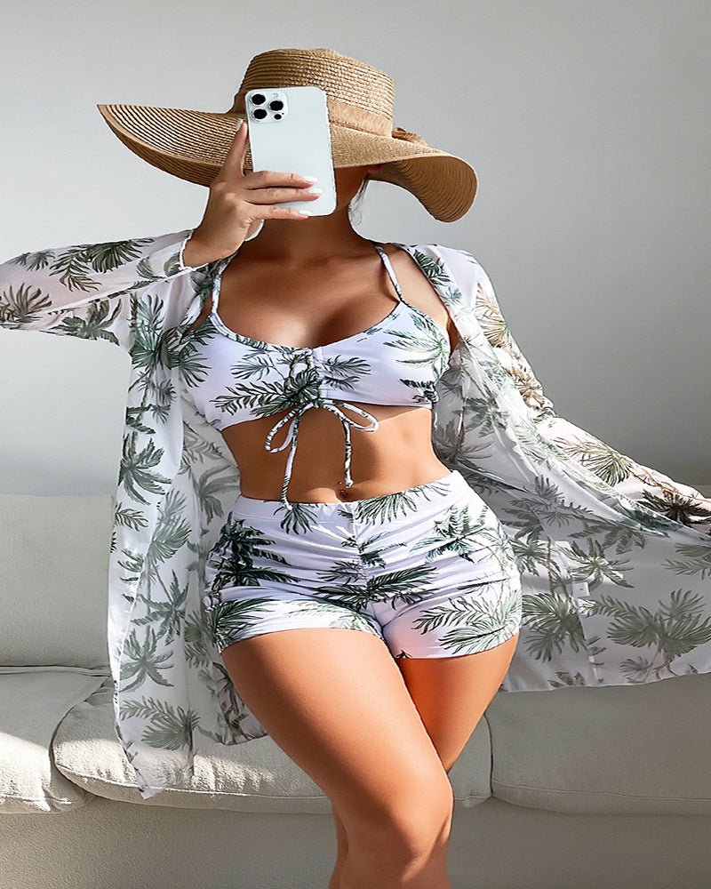 3 Piece Set Swimwear Floral Printed Women Swimsuit S-XL