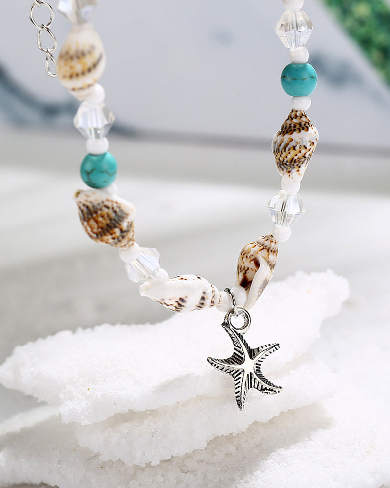 Beach Conch Rice Bead Yoga Anklet Bracelet Starfish Pendant Shell Crystal Bead Foot Ornament OM6326