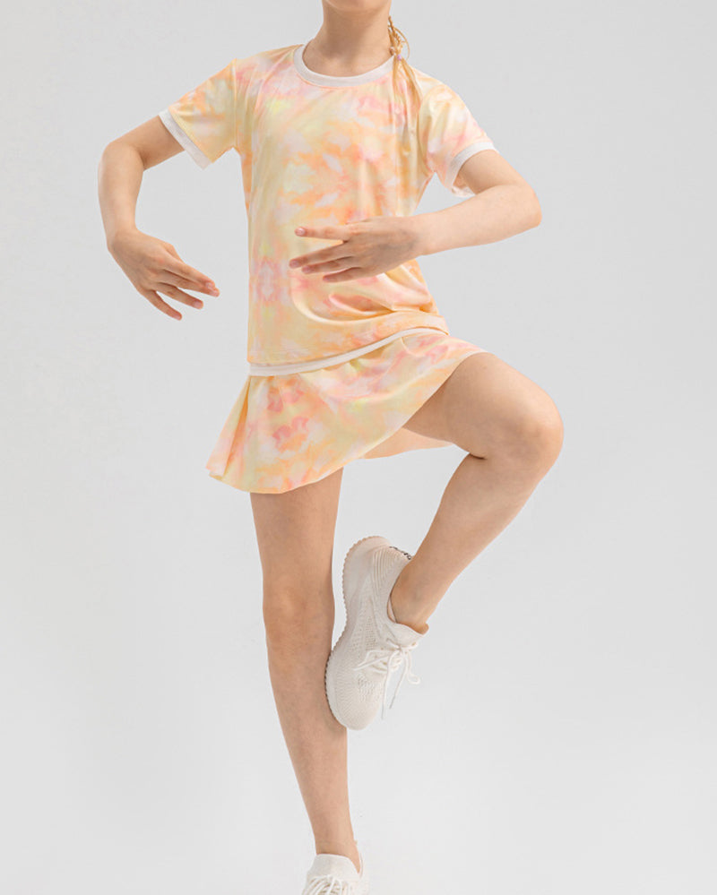Summer Bubble Printed Girls O Neck Short Sleeve Sports T-shirts Pink Yellow Purple Rosy 120-150