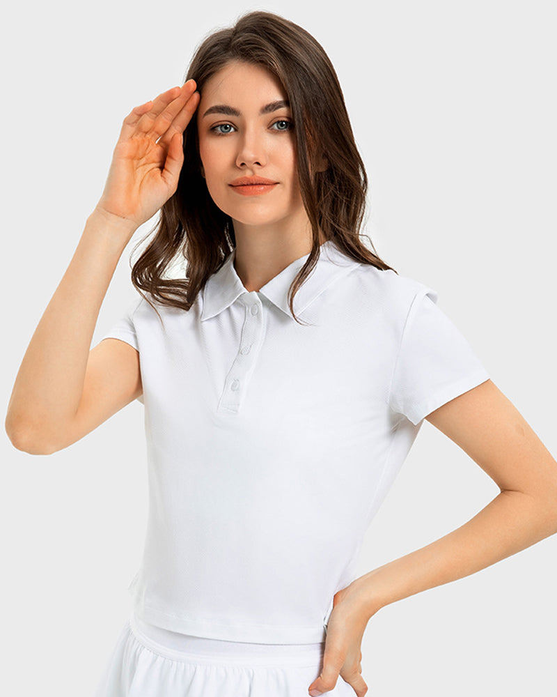 Women New Short Sleeve Sports Lapel Outside Sports Tennis Shirt White Pink Orange Black Gray Cyan 4-12