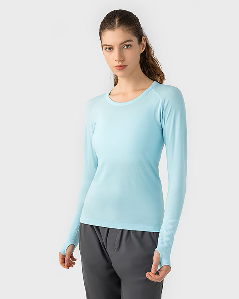 Autumn Crew Neck Long Sleeve Sports Yoga Women T-shirt 4-10