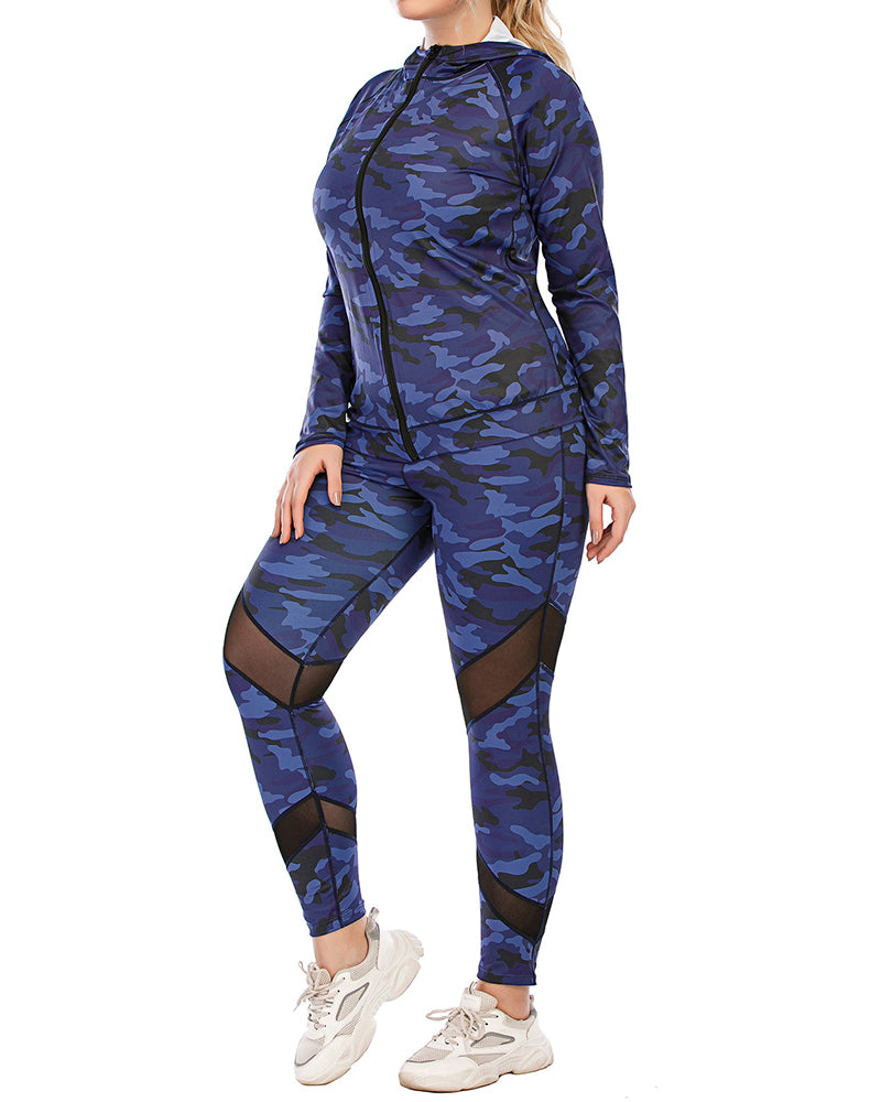 Fashion Camo Slim Plus Size Yoga Bra Pants Coat L-3XL