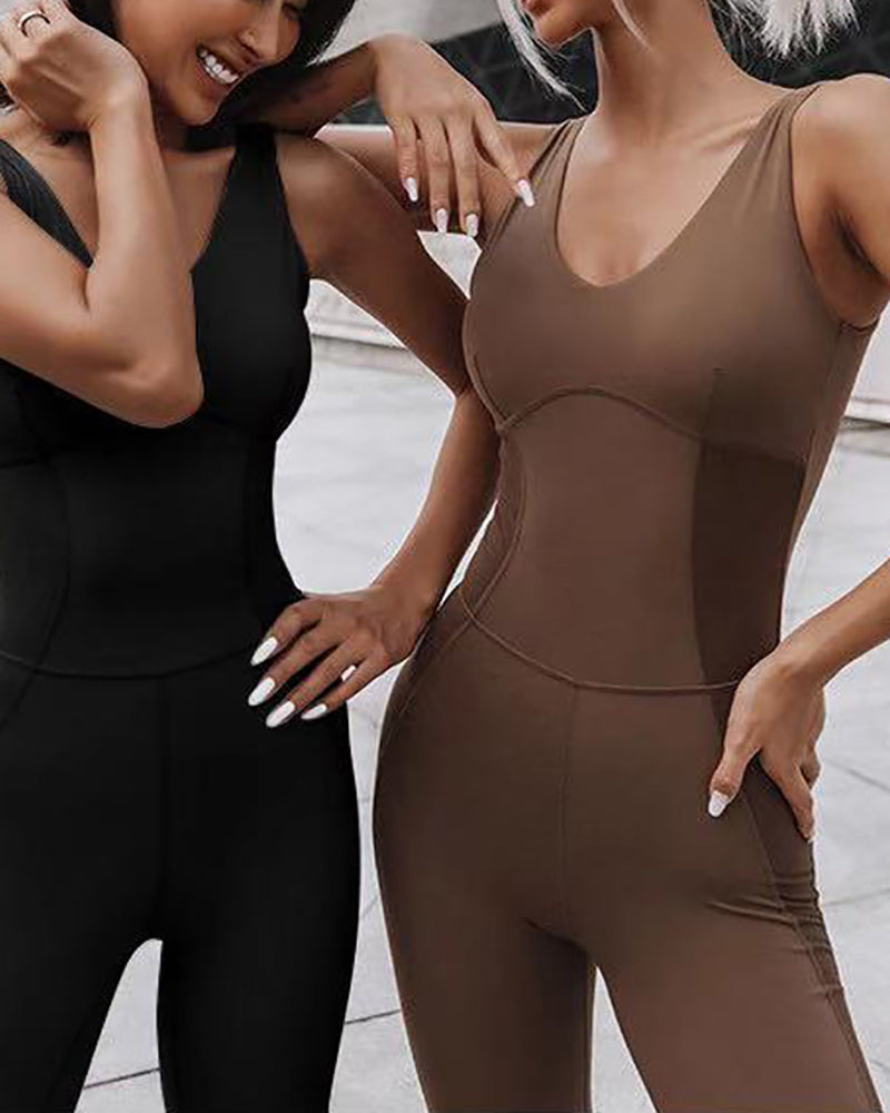 Ladies Fashion One-Piece Sports Breathable Sleeveless Stretch Yoga Suit Fitness Suit S-XL