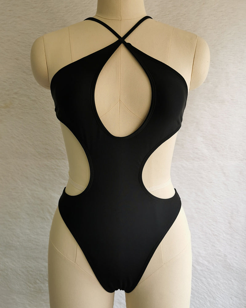 Sexy Hollow Out Criss Cross High Cut High Waist Women One-piece Swimsuit White Black Yellow Blue S-4XL Plus Size Bikini