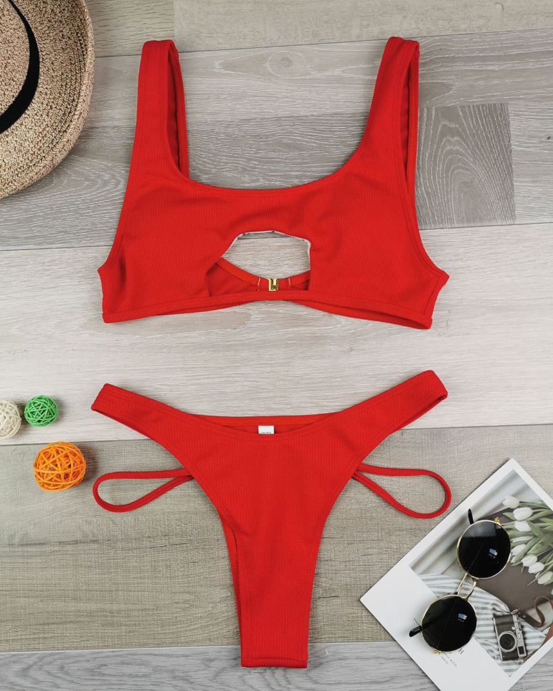 Multi-color Optional High Waisted Solid Color 2022 Hollow Out Sexy Women Bikini Two-piece Swimsuit S-XL