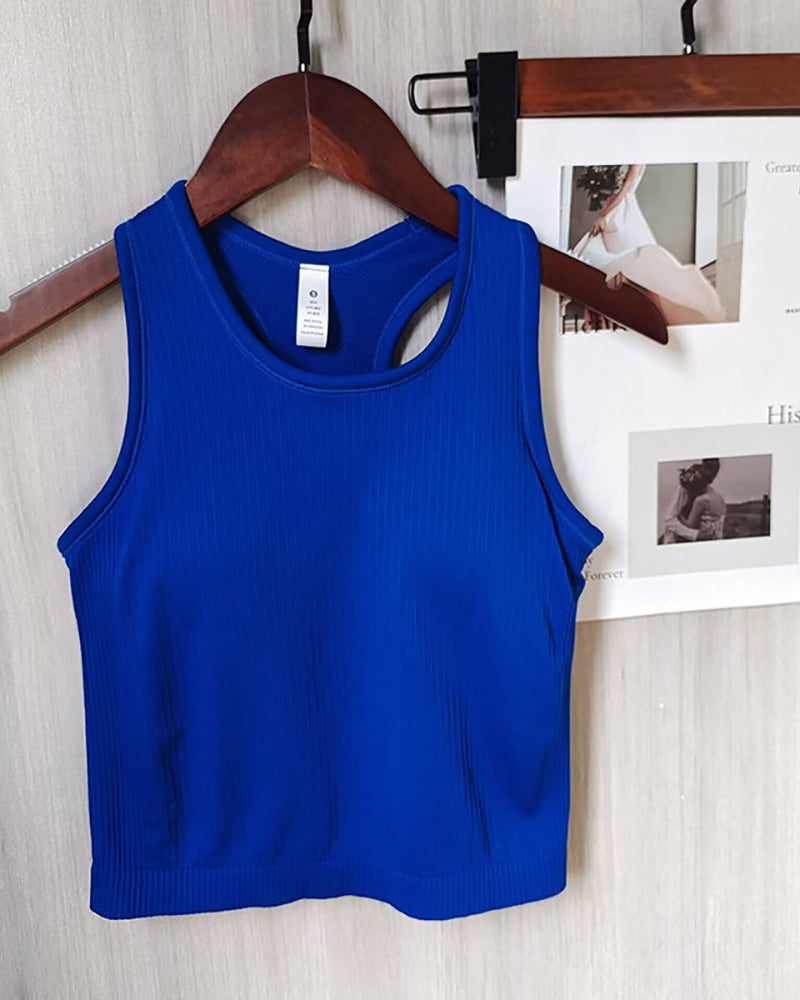 Women Sleeveless Solid Color Yoga Sports Vest With Pad S-L