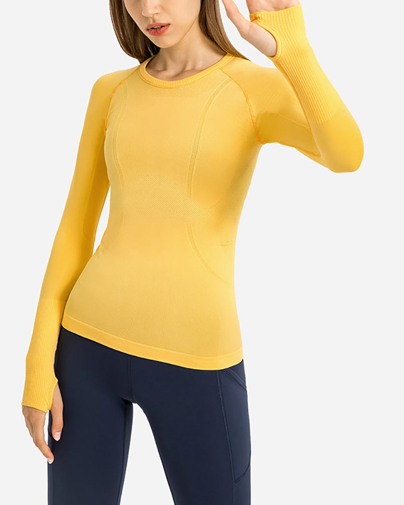 Autumn Crew Neck Long Sleeve Sports Yoga Women T-shirt 4-10