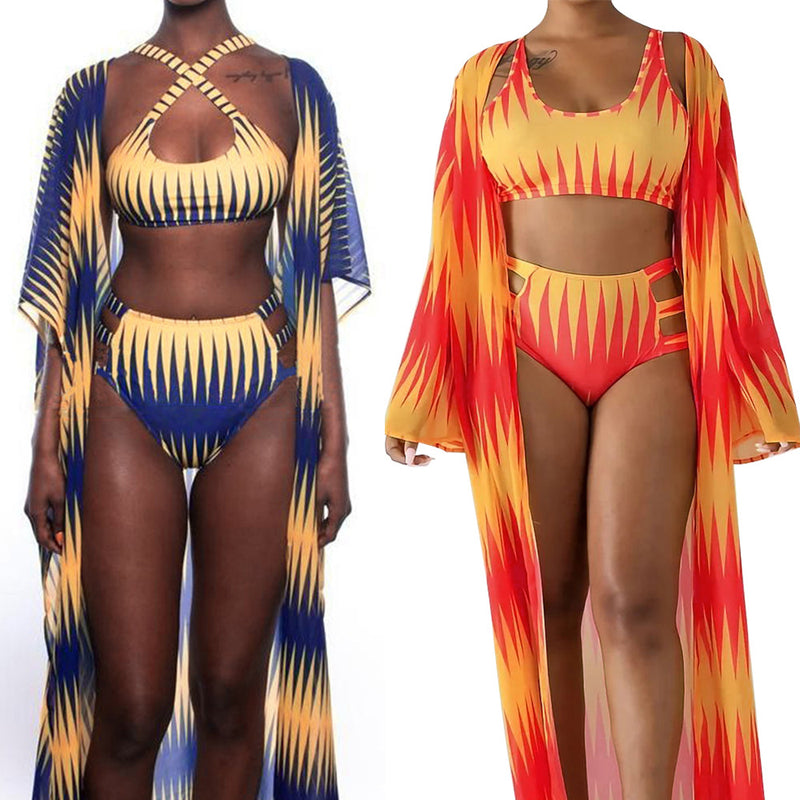 3 Piece Set Women Printed Swimwear Include Beach Dress OM25896