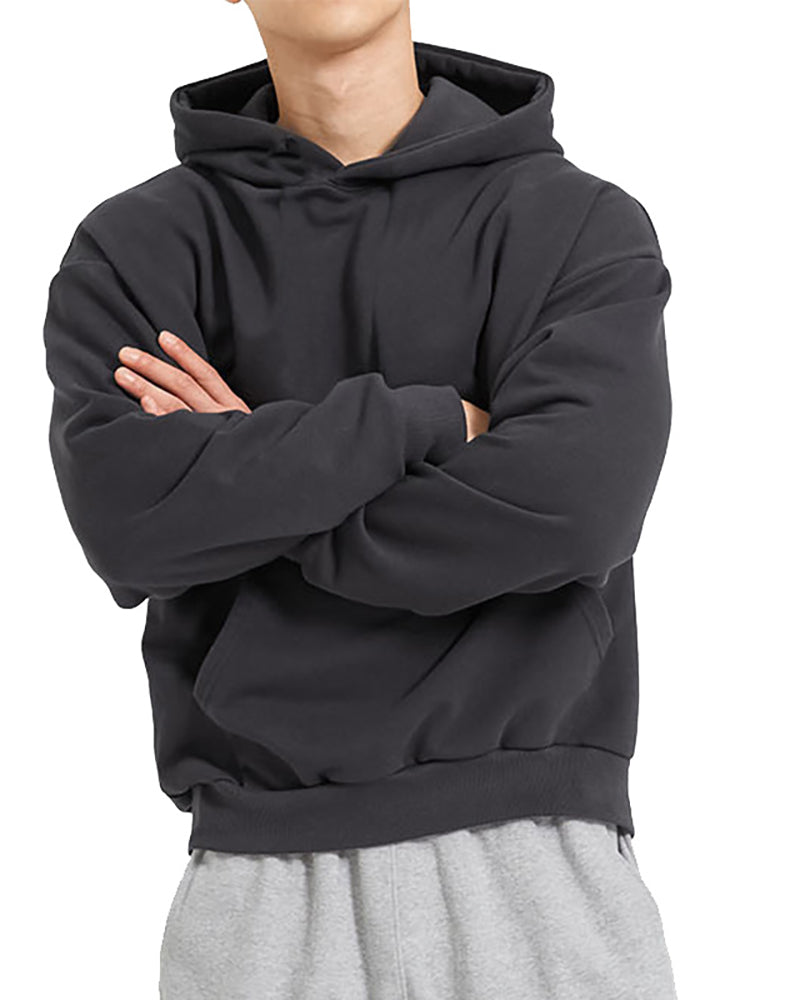 Long Sleeve Hoodies Pocket Pullover Solid Color Men&