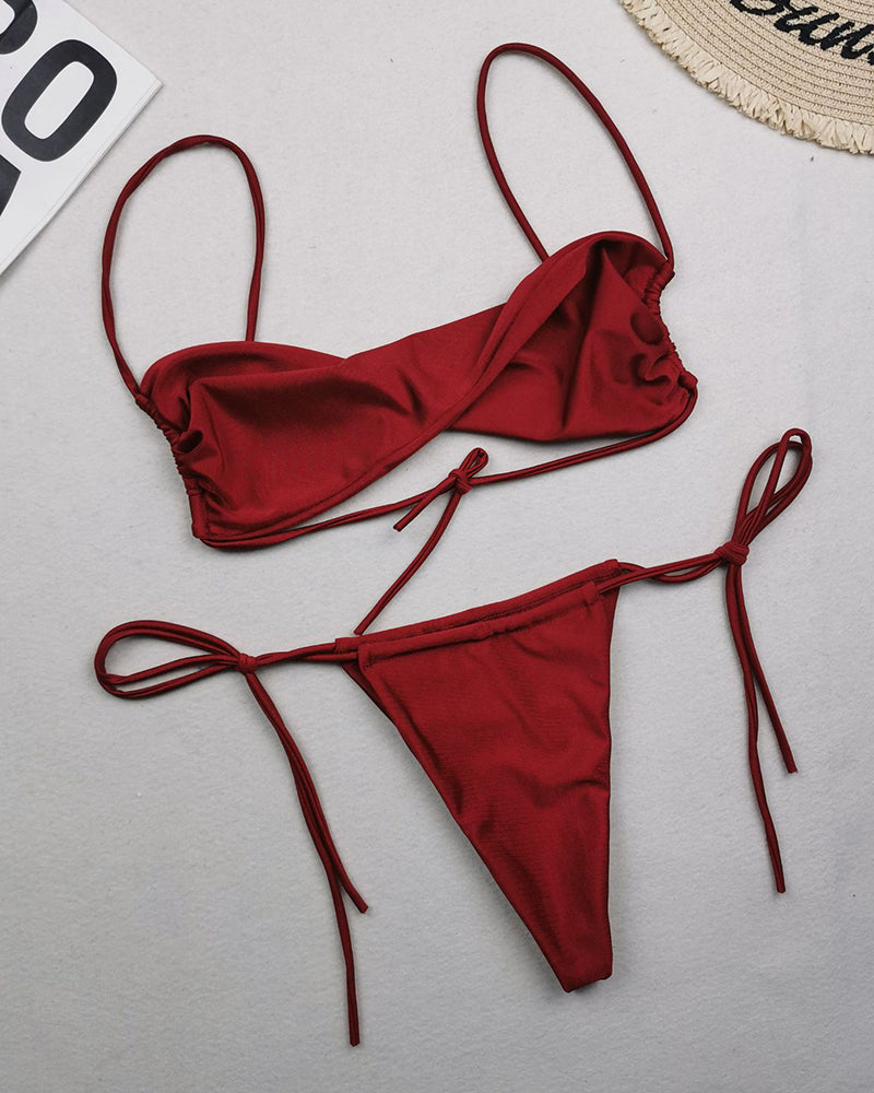 Women Strap Halter Neck Wrap Tie Side String Two-piece Swimsuit S-L