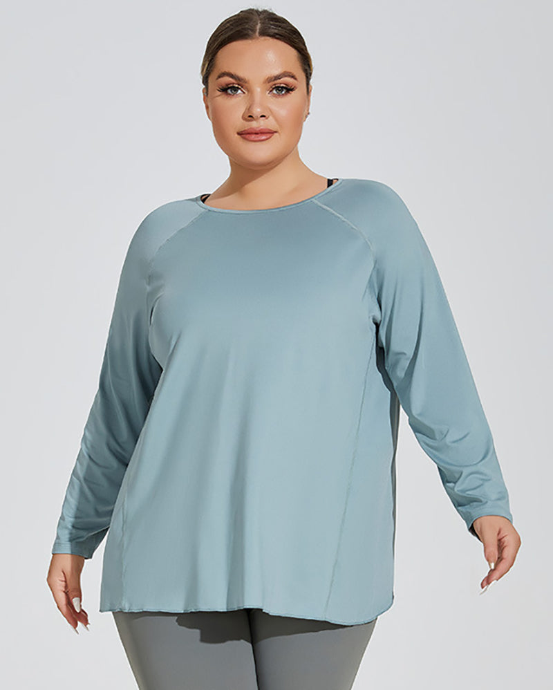 Long Sleeve Back Slit Loose Quick Dry Running Sport Plus Size T-shirt Green White Black XL-4XL