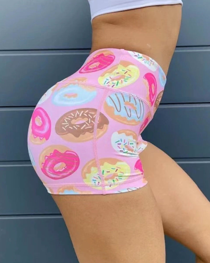 High Waist Fruit Cute Printing Sports Back Wrinkles Shorts S-L