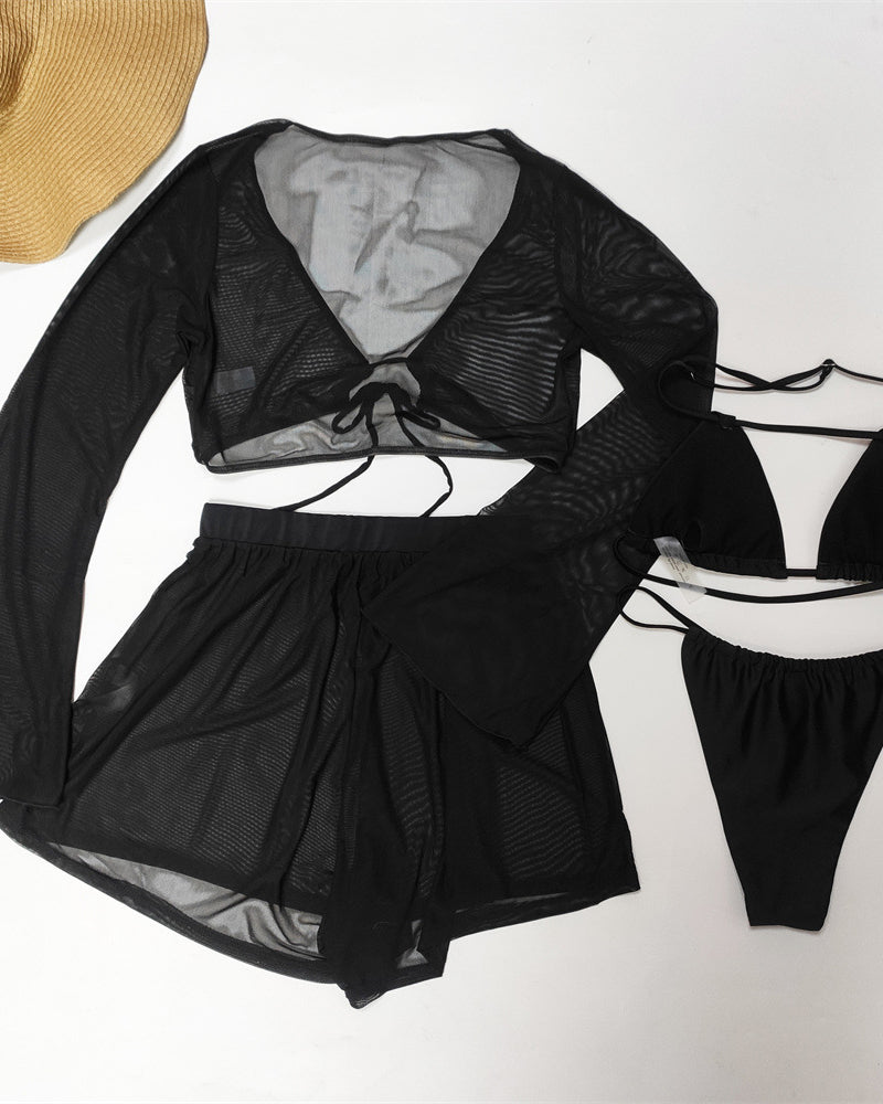 4 Pcs Set Women Mesh Swimsuit Swimwear S-L