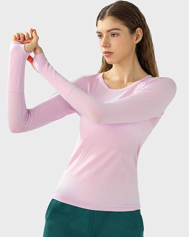Autumn Crew Neck Long Sleeve Sports Yoga Women T-shirt 4-10