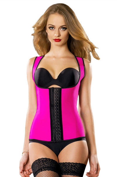 4 Steel Bone Sexy Latex Women Rubber Corset Rosy