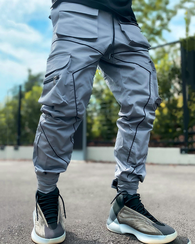 Summer Men Casual Steet Style Refletive Line Pocket Pants M-3XL Joggers