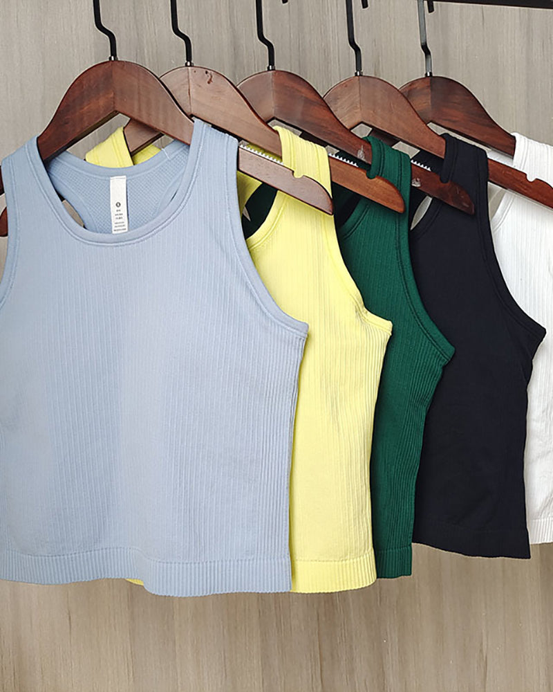 Women Sleeveless Solid Color Yoga Sports Vest With Pad S-L