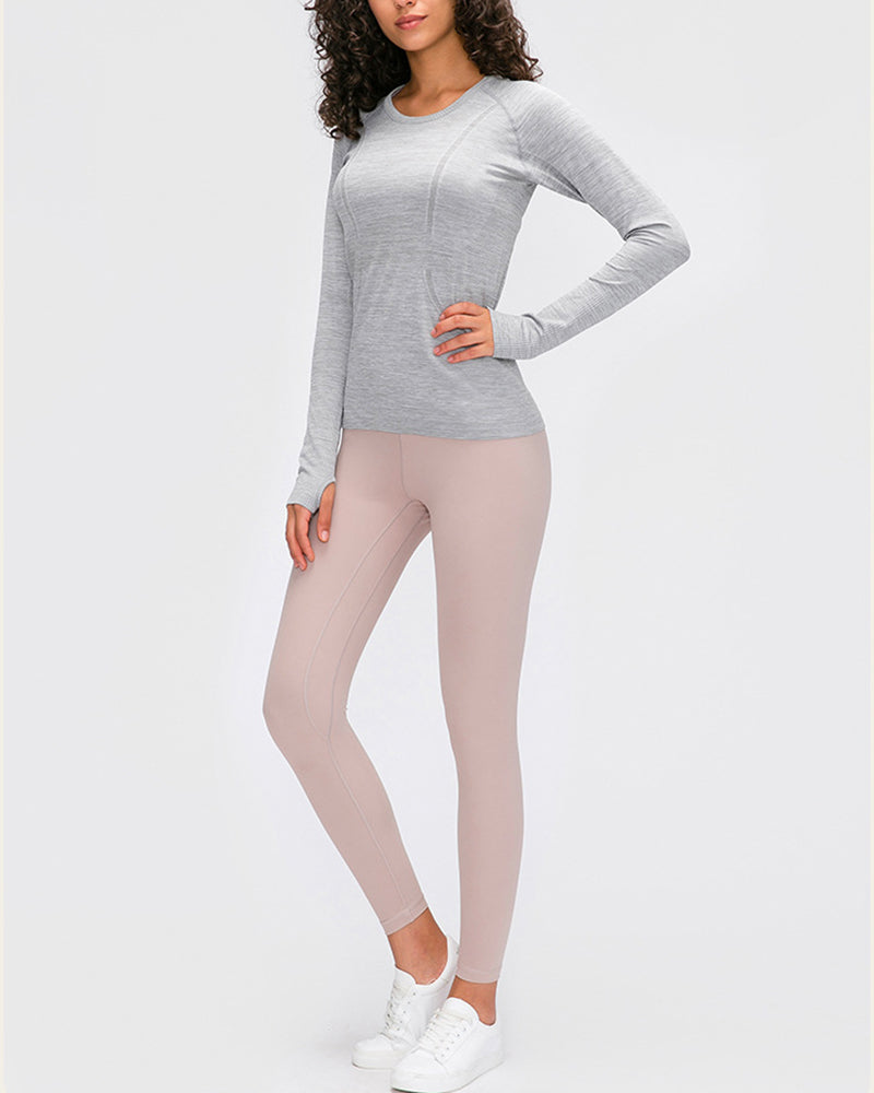 Autumn Crew Neck Long Sleeve Sports Yoga Women T-shirt 4-10