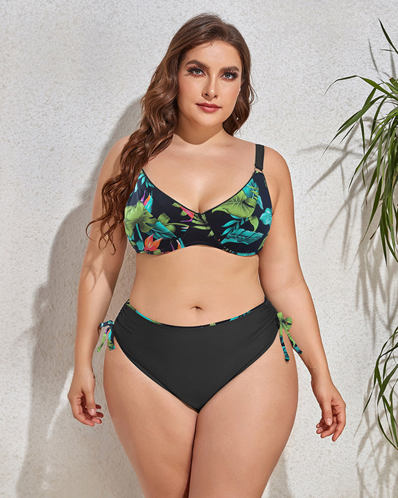 Wholesale Price Printing Women Two Piece Plus Size Swimwear L-4XL
