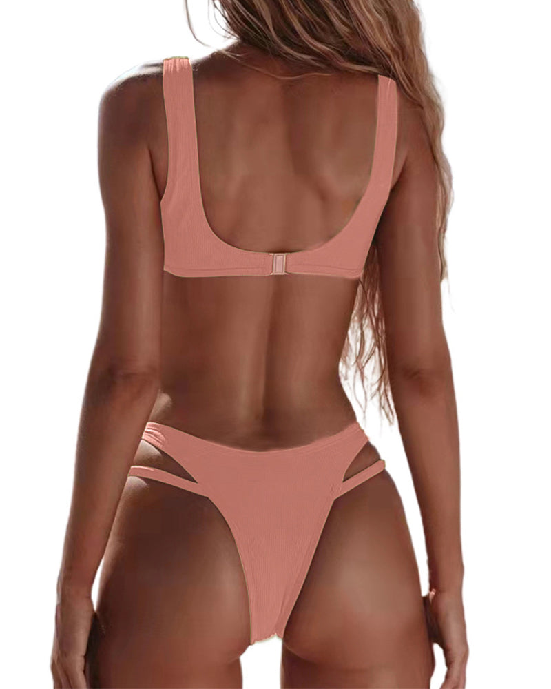 Multi-color Optional High Waisted Solid Color 2022 Hollow Out Sexy Women Bikini Two-piece Swimsuit S-XL