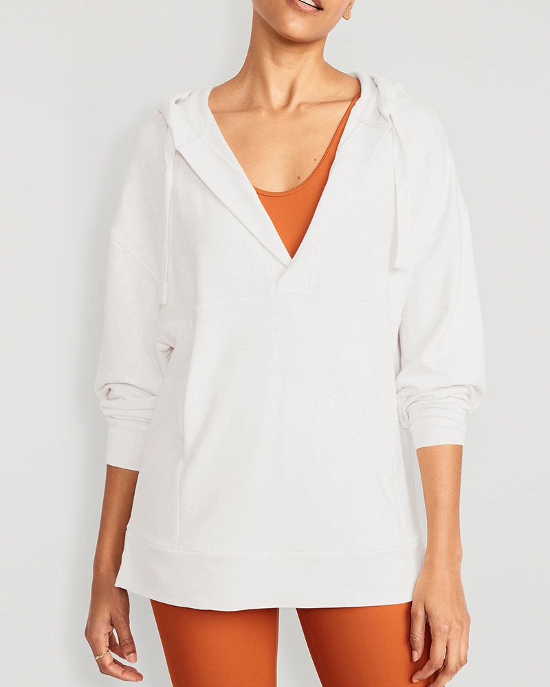 Hoodies Deep V Neck Pocket Loose Casual Yoga Cover Pullover Long Sleeve Top S-XL