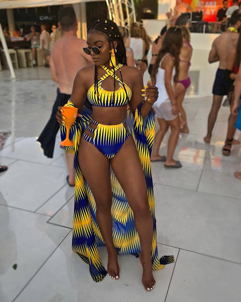 3 Piece Set Women Printed Swimwear Include Beach Dress OM25896