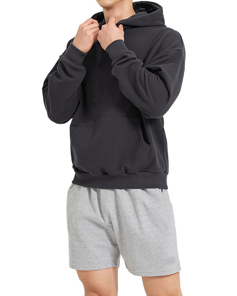 Long Sleeve Hoodies Pocket Pullover Solid Color Men&