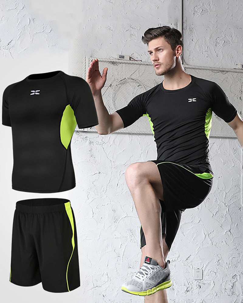 Mens Patchwork Casual Running Sports Training Sports Suits Active Wear S-3XL