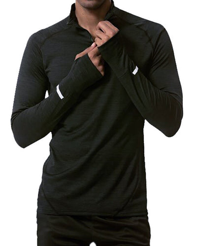 Outdoor Sports Long Sleeve Zipper Neck Men's T-shirt Blue M-3XL