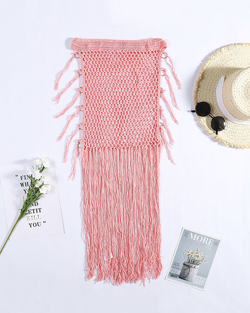 New Sunscreen Hand Crocheted Bag Hip Skirt Bohemian Style Hand Hook Hollow Long Fringed Skirt OM25969