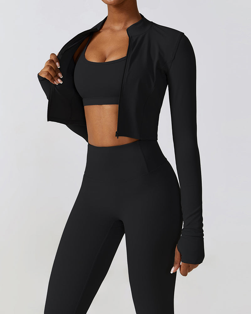 Popular Long Sleeve Coat Fitness Bra Slim Pants Sets Yoga Three Piece Sets S-XL