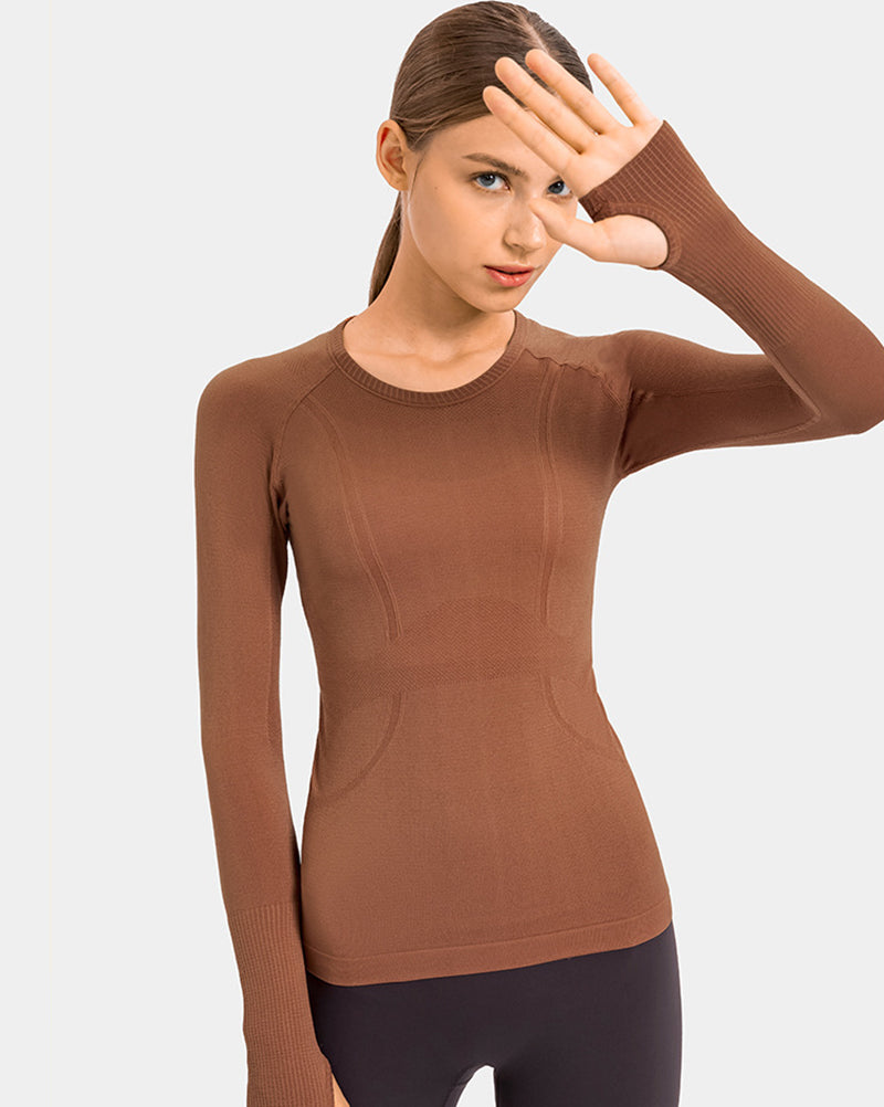 Autumn Crew Neck Long Sleeve Sports Yoga Women T-shirt 4-10