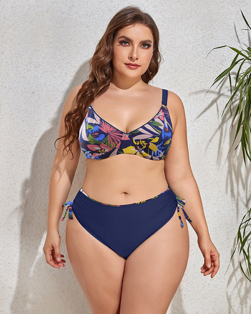 Wholesale Price Printing Women Two Piece Plus Size Swimwear L-4XL