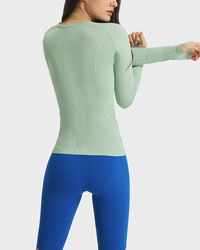 Autumn Crew Neck Long Sleeve Sports Yoga Women T-shirt 4-10