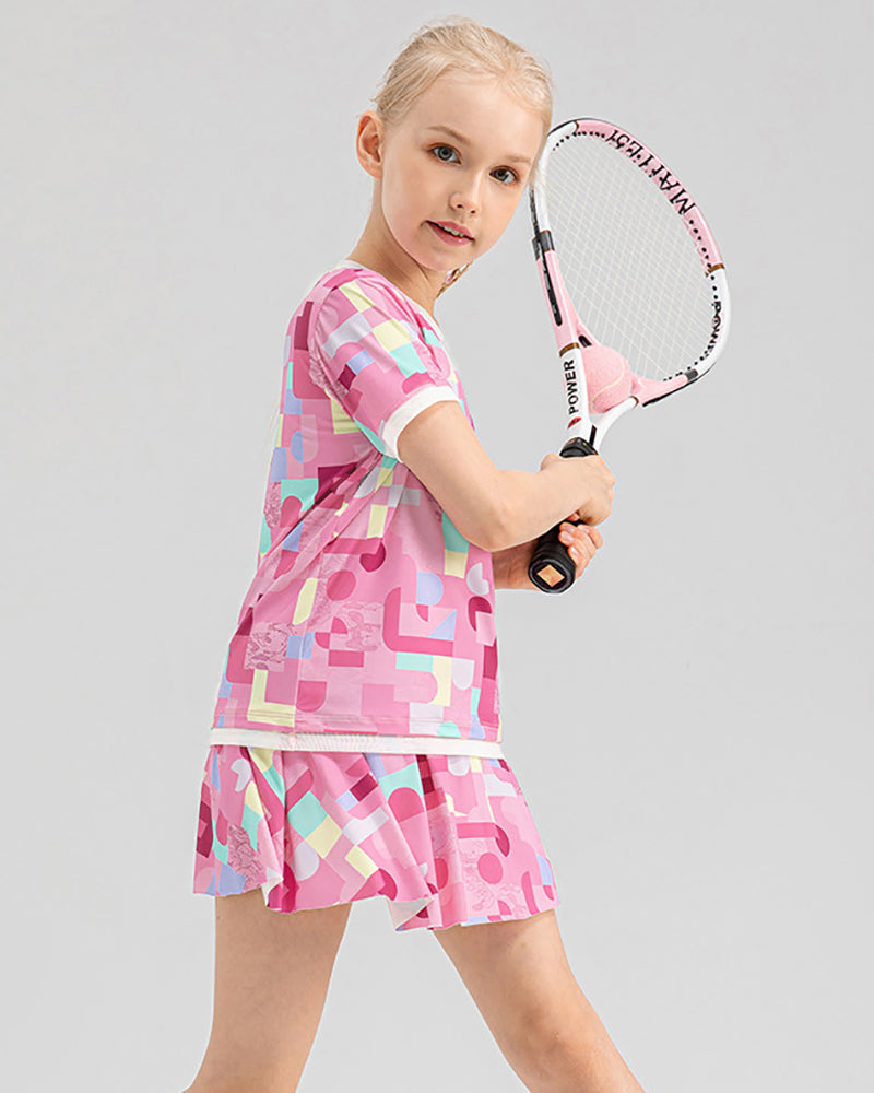 Summer Bubble Printed Girls O Neck Short Sleeve Sports T-shirts Pink Yellow Purple Rosy 120-150