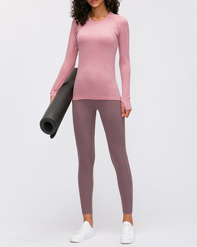 Autumn Crew Neck Long Sleeve Sports Yoga Women T-shirt 4-10