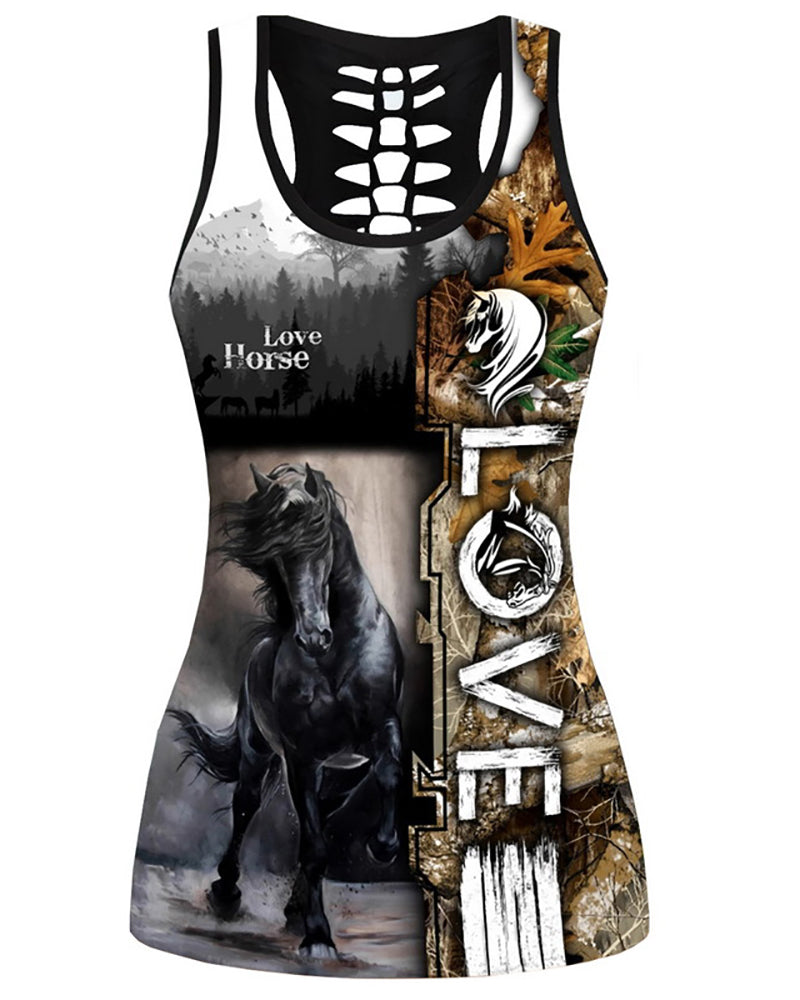 Women Casual Yoga Sport Sleeveless Suit T Shirt YinYang Cat Print 3D Tank Tops Pants Cool Flower Skull Tanks Back Hollow out Vest Casual Tees